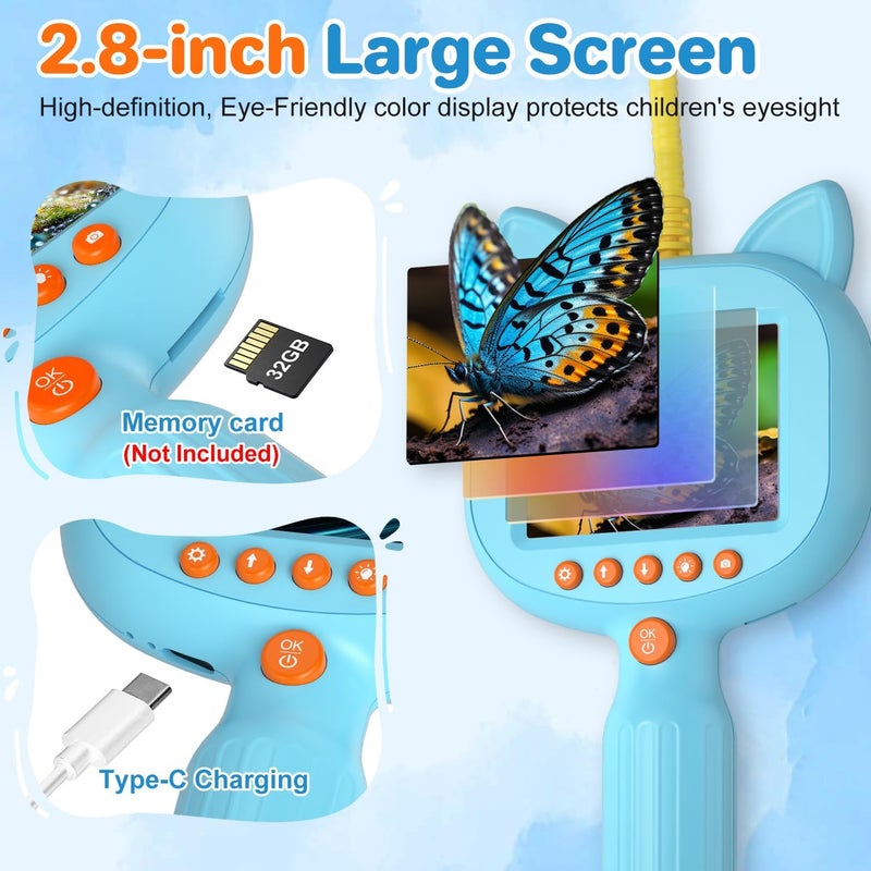 wxnlo لعبة بروسكوب للأطفال مع ضوء، كاميرا حيوانات برية بدقة 1920P HD مع شاشة LCD بحجم 2.8 بوصة، مجموعة تعليمية علمية STEM للأعمار من 3-12، هدايا استكشاف الطبيعة في الهواء الطلق للأولاد والبنات - Image 4